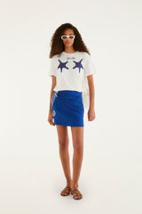 Blue Seahorse Embroidery  Mini Skirt