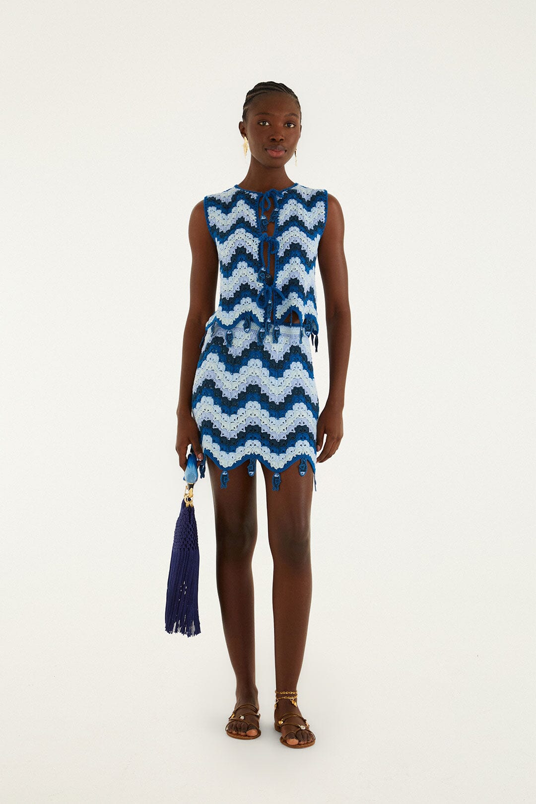 Blue Waves Crochet Mini Skirt