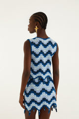Blue Waves Crochet Mini Skirt