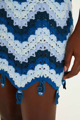 Blue Waves Crochet Mini Skirt