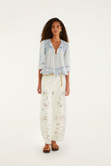 Light Blue Richelieu Short Sleeve Blouse