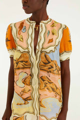 Multicolor Rio Souvenir Scarves Puff Sleeve Blouse