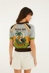 Multicolor Toucan Short Sleeve Knit Top