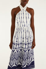 Off-White Fishes Flow Halter Neck Midi Dress