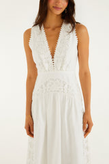 Off-White Richelieu V Neck Sleeveless Midi Dress