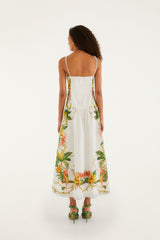 Tropical Royalty Off-White Midi Dress Sleeveless