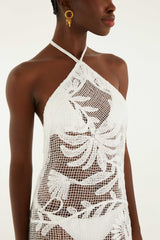 White Crochet Halter Neck Sheer Midi Dress