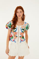 White Scalloped Front Pockets Canvas Shorts